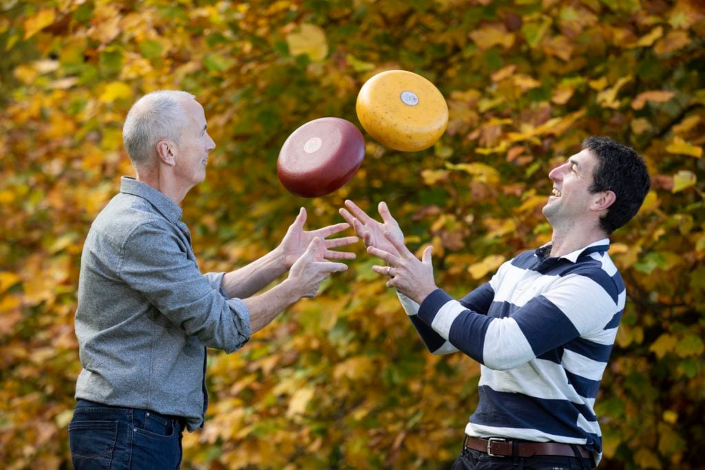 Dave Merrins and Damien Martyn from Aillwee Cave in Ballyvaughan, Co. Clare, awarded bronze for its Burren Gold cheese at the 2021 Irish Cheese Awards. Image source: Finbarr O’Rourke