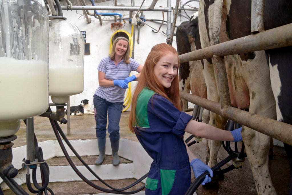 Vanessa Kiely O'Connor and her daughter, Sadhbh, at home in their milking parlour