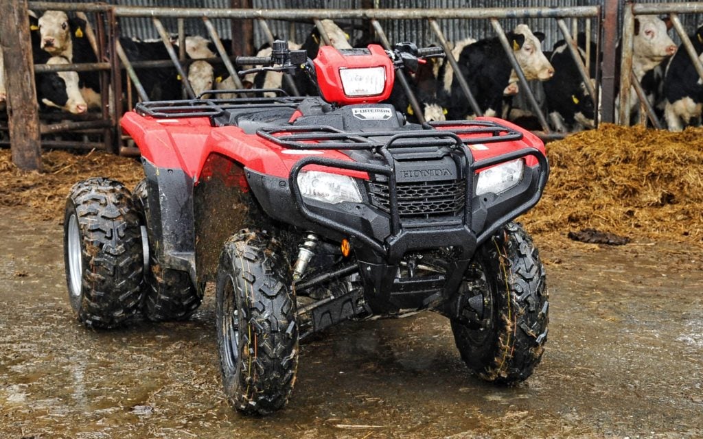 A typical farm quad is easy to drive but can be a challenge away from the hard level surface of a yard.