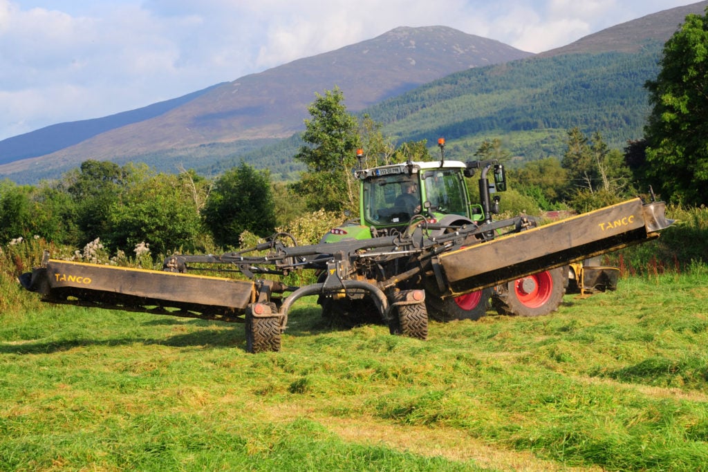 A mellow summer evening beneath the Knockmealdown Mountains as these Tanco trailed mowers effortlessly  clear a meadow in Co. Tipperary
