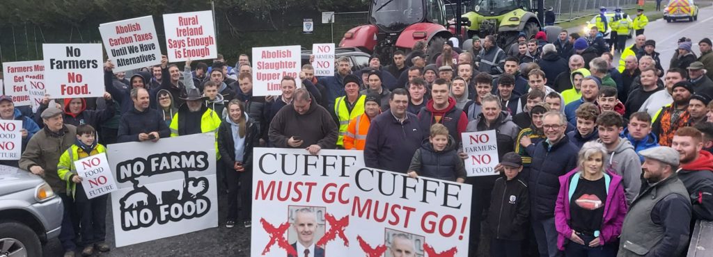Farmer protest outside Musgraves distribution centre in Kilcock today, December 12, 2021. Image: Facebook