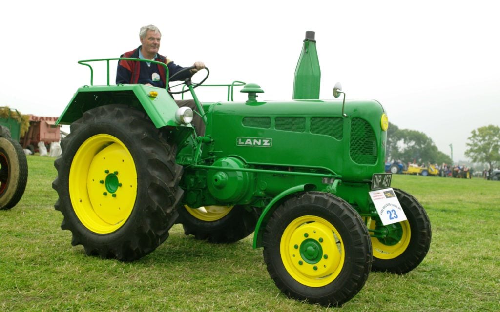 The Lanz Bulldog was produced in John Deere colours for a short period. This model was being shown at the 2013 ploughing match by a fellow enthusiast