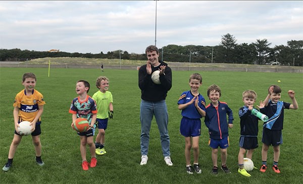 Paul Mescal on a recent visit to Cooraclare GAA club where he met up with his godson, Darragh Mescal and other budding Cooraclare footballers