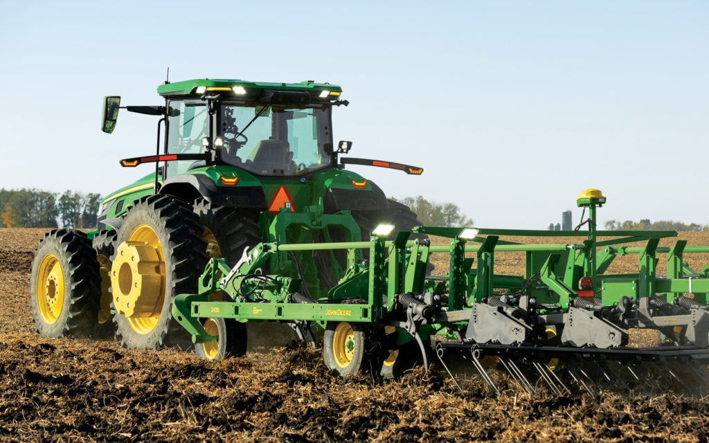 The 8R 410 was shown working with the company's TruSet equipped chisel plough