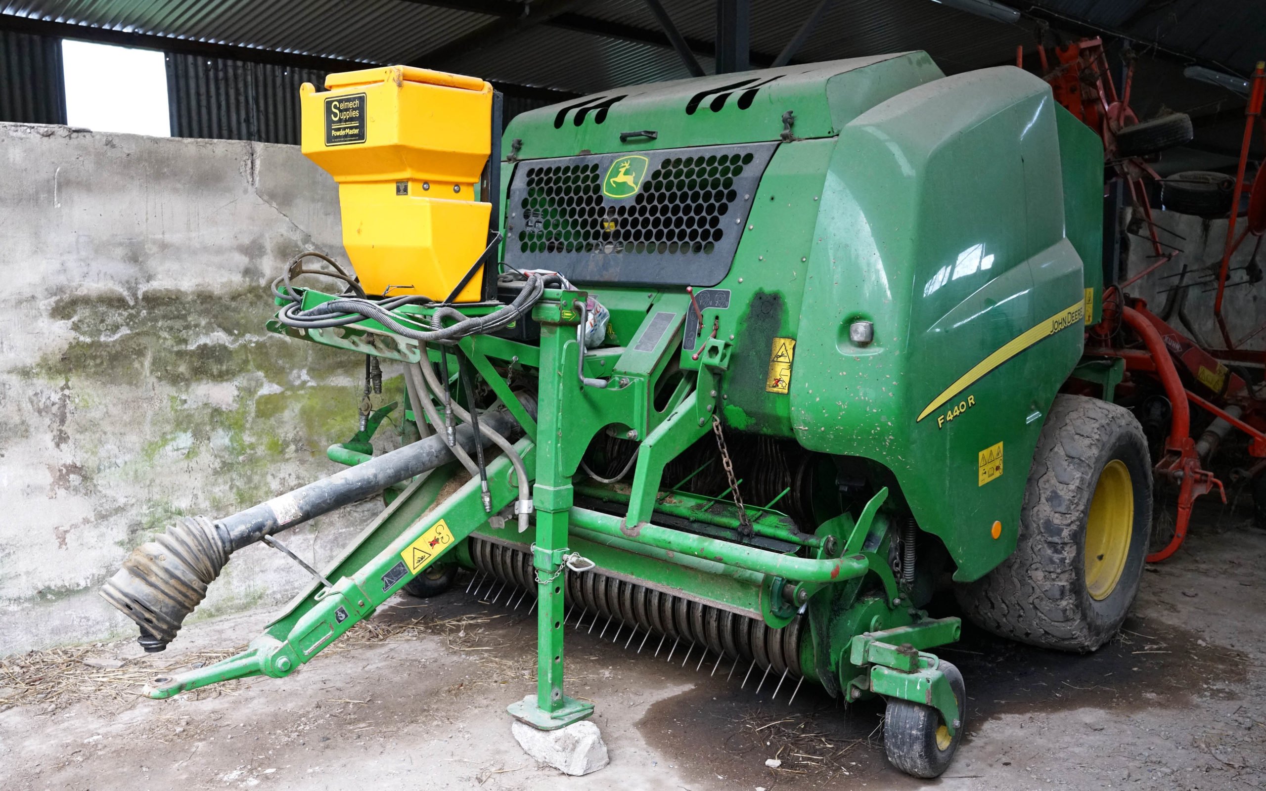 Fitted with a granular applicator, this John Deere F440 also has wide tyres and recently replaced chains