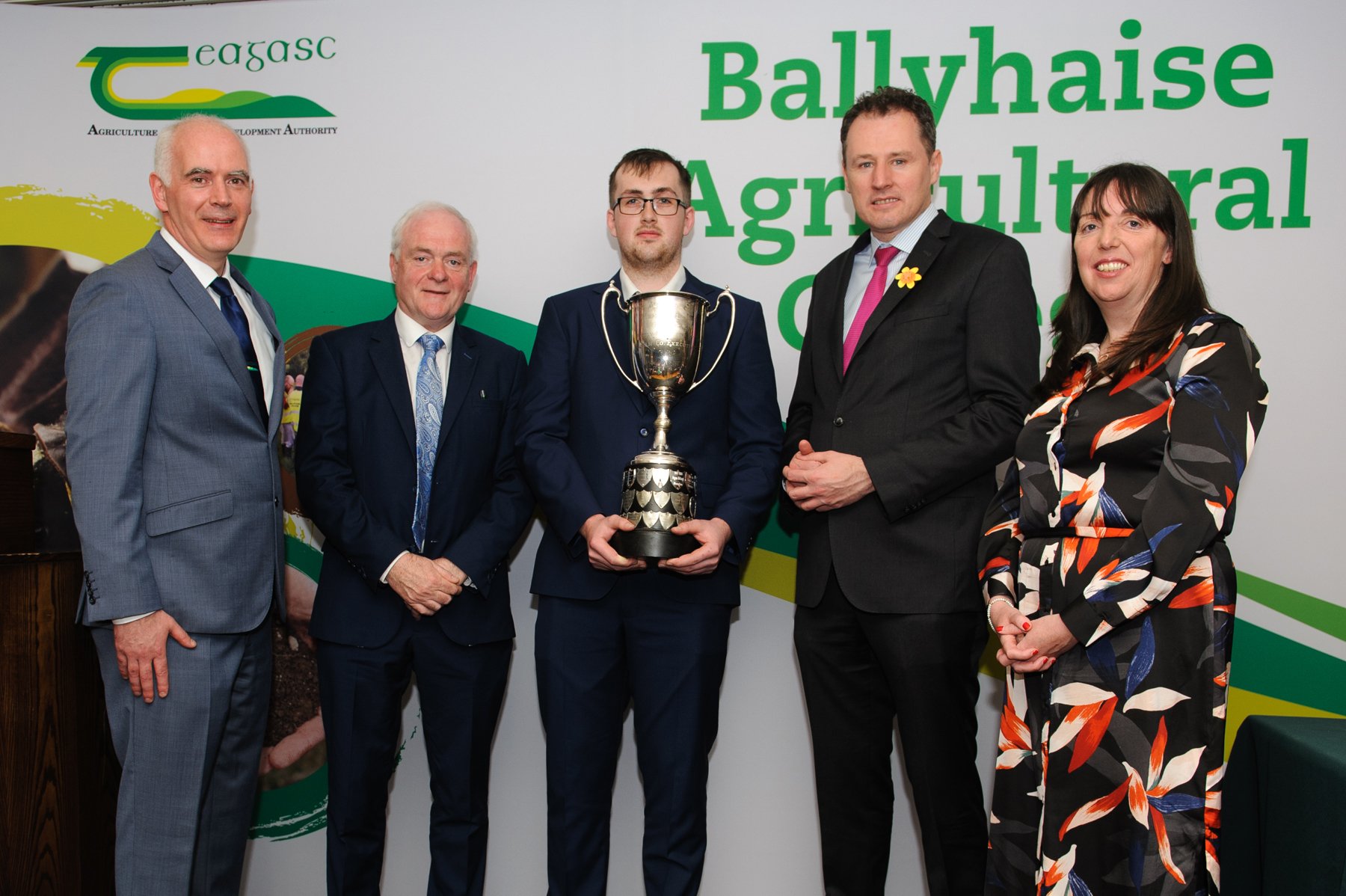 Pictured at The Teagasc Ballyhaise College Student Awards Presentation held in The Cavan Crystal Hotel from left John Kelly (Principal Ballyhaise College), Oliver Tierney (Former Deputy Principal Ballyhaise College) Robert O'Mara (Overall Student of The Year Award Winner for 2019-2020) receives his award from Minister Charlie Mc Conalogue TD (Minister for Agriculture, Food &amp; The Marine) and Dr Anne-Marie Butler (Head of Education Teagasc).