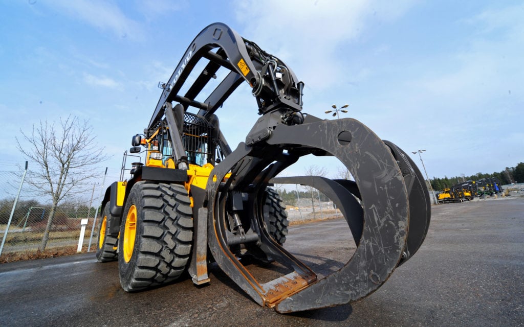 Although Volvo no longer makes tractors, the company still produces timber handling equipment