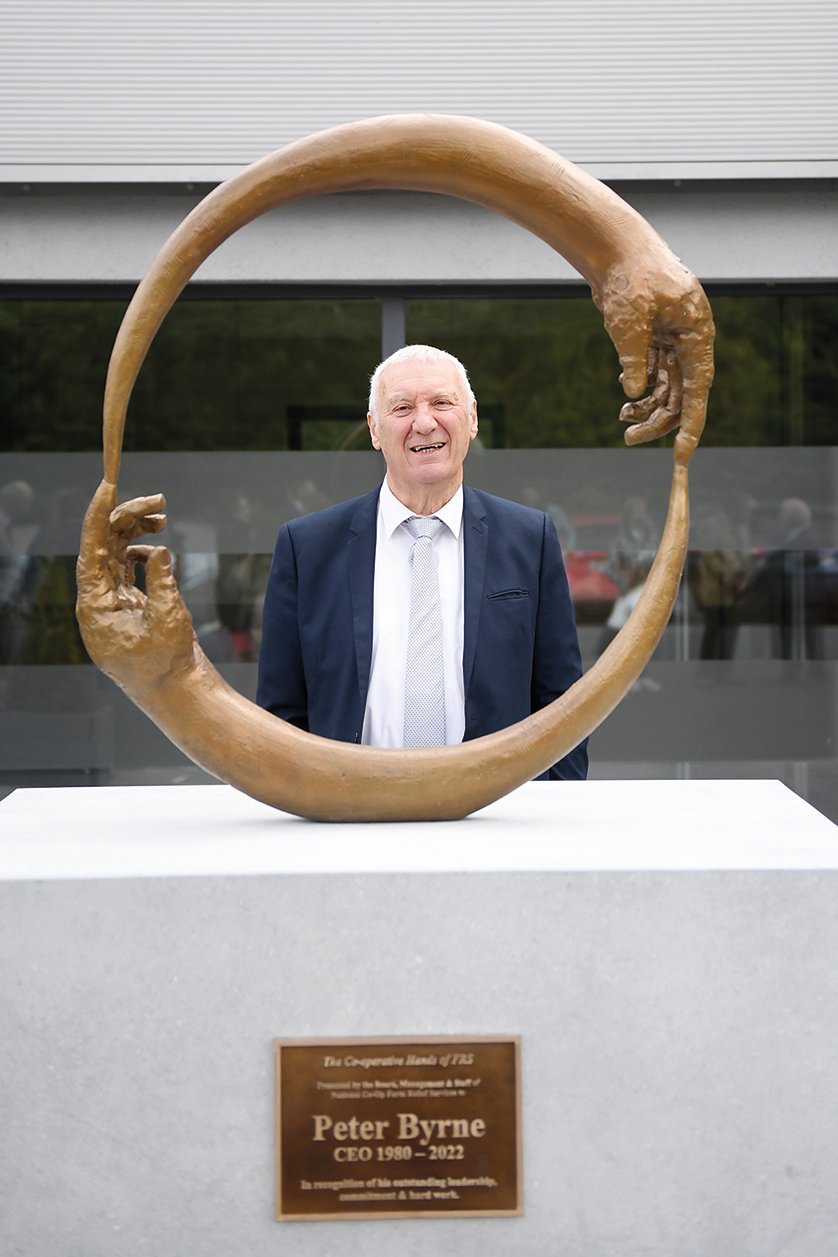 Peter Byrne, former CEO, FRS Network with ‘The Co-operative Hands of FRS’ bronze sculpture.