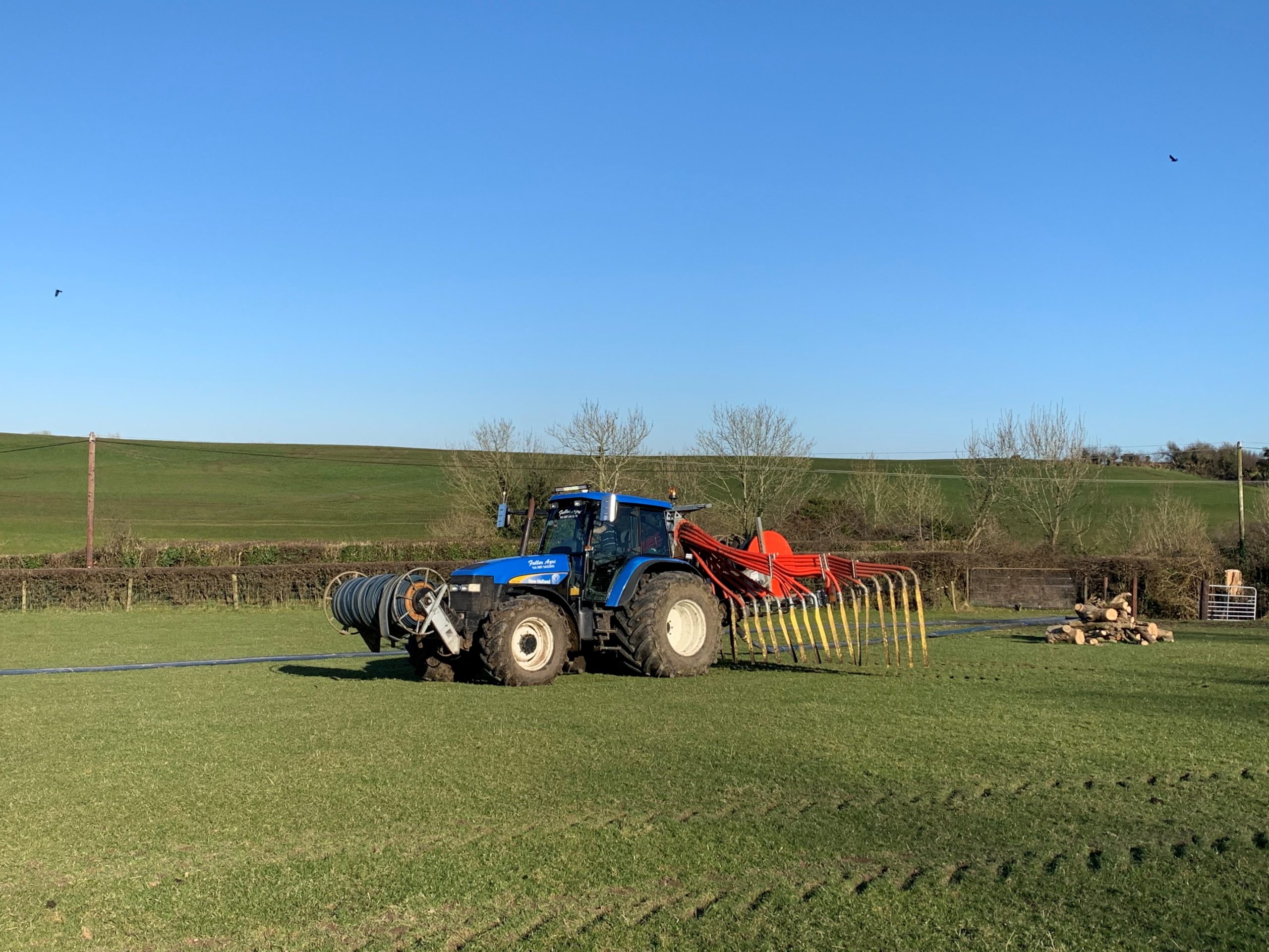 Contractor spreading slurry with an umbilical system in mid-March this year