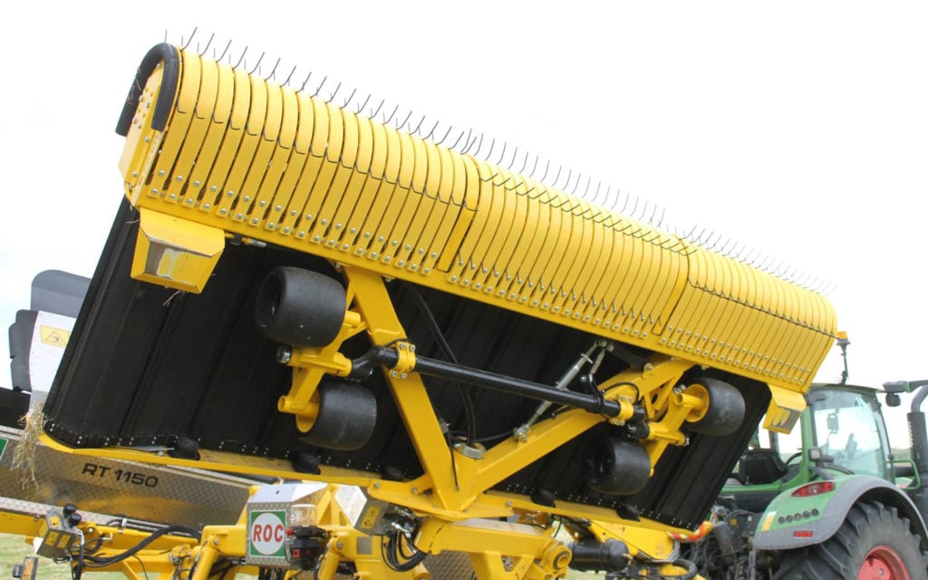 Slower moving tines on a pick-up reel cause less damage to the crop claim the manufacturers