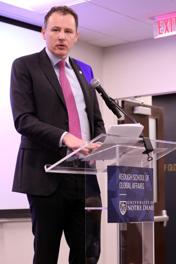 Minister for Agriculture, Food and the Marine, Charlie McConlaogue addressing a joint seminar hosted by the World Bank in Washington DC. Image: Marty Katz