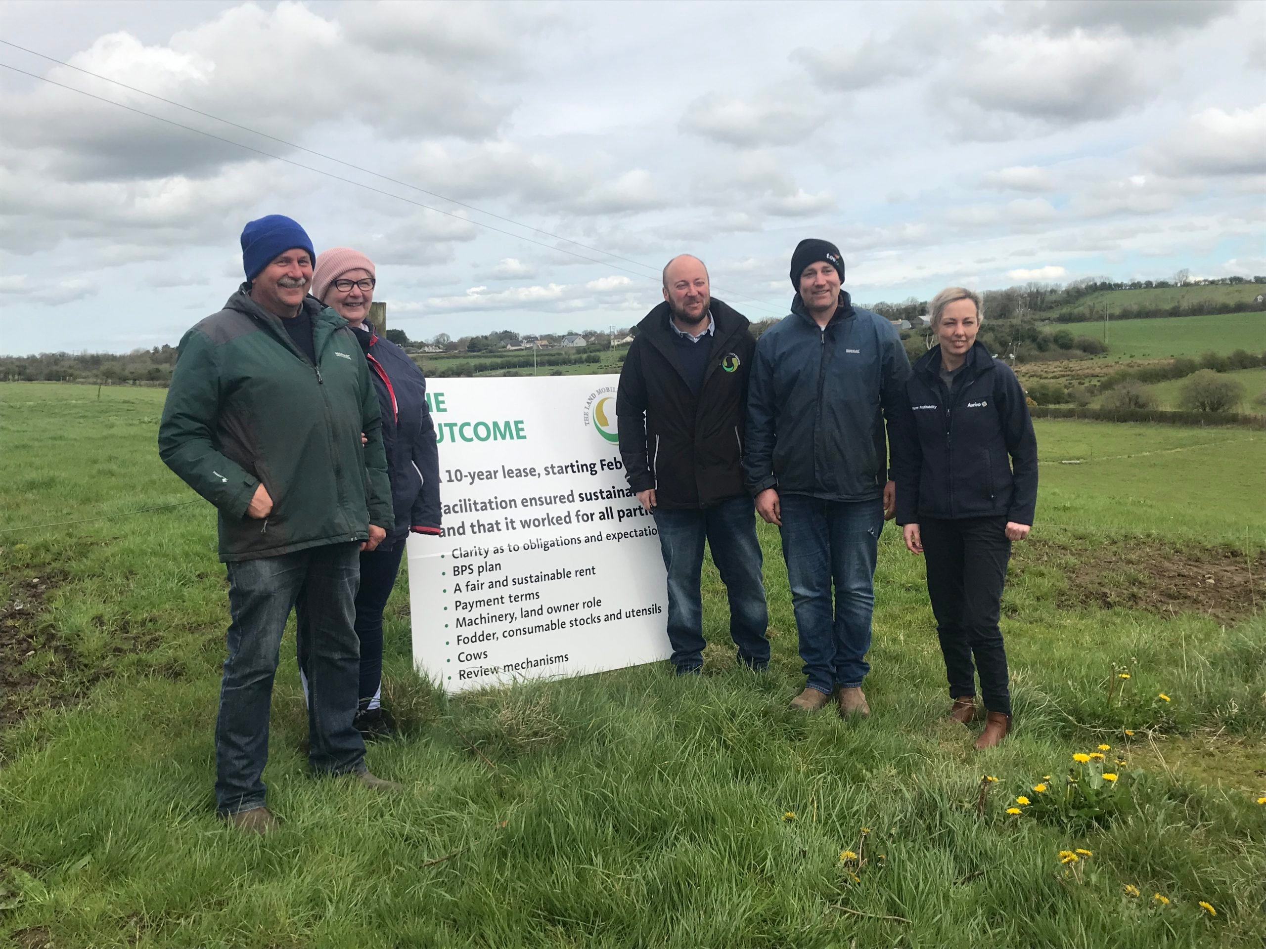 L to R: Irvine Moore; Liz Moore; Michael Larkin (Land Mobility service); Michael Langan and Majella McCafferty (Aurivo)
