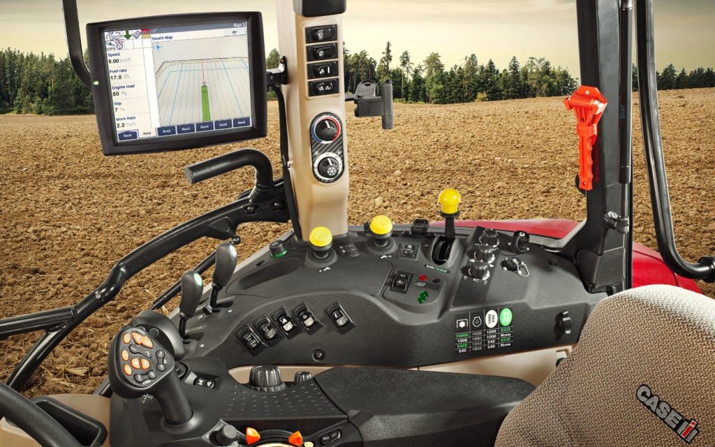 The joystick operates both the loader and transmission