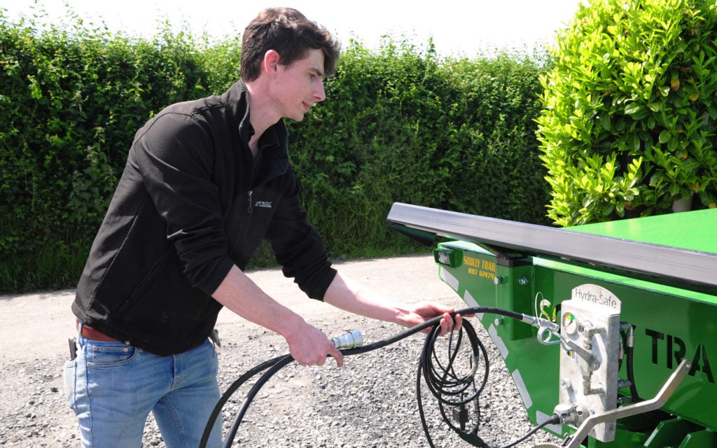 Shane Hanafin demonstrates the latest thinking in trailer breakaway-systems fitted to all the trailers