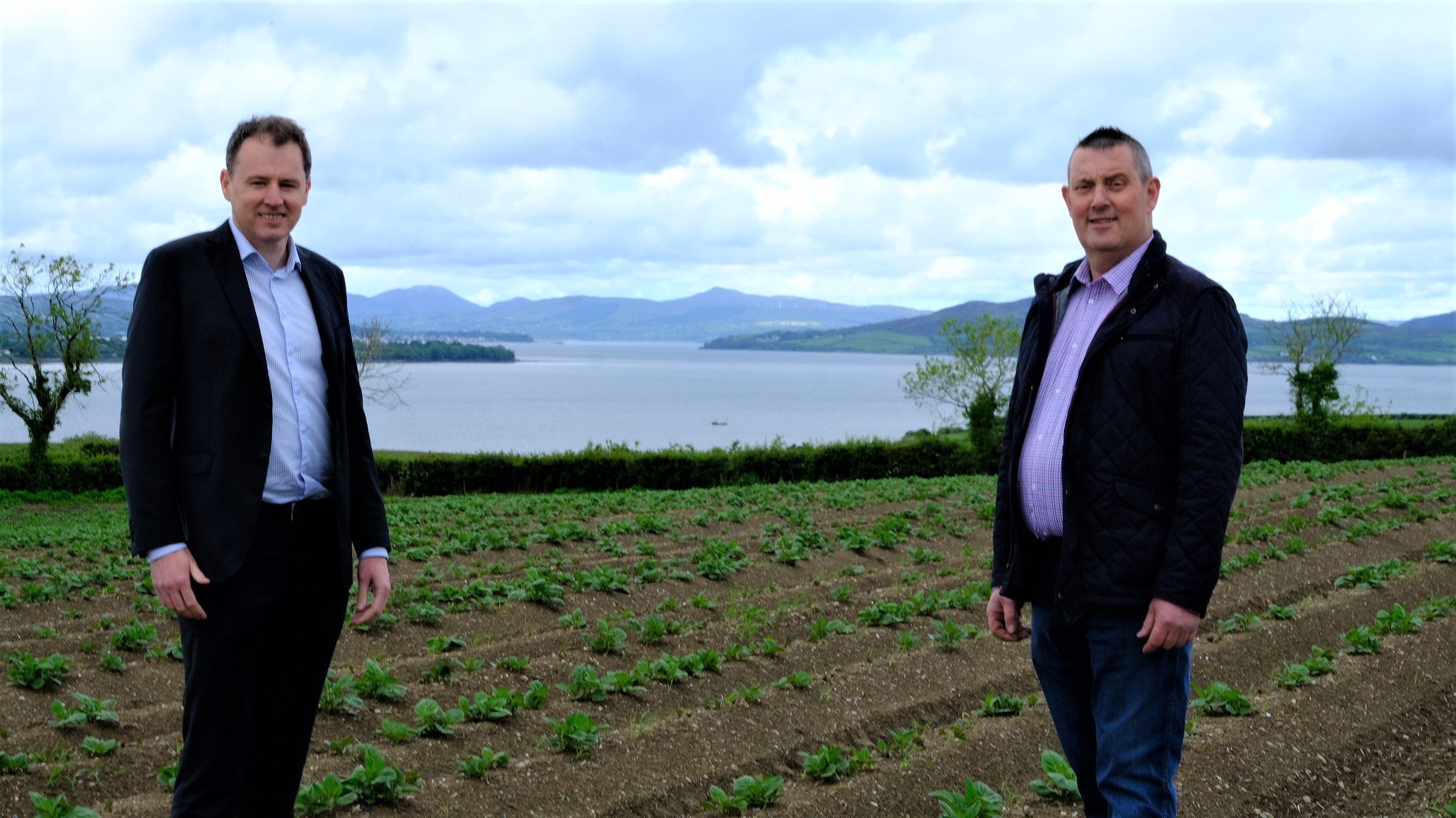 Minister for Agriculture, Food and the Marine, Charlie McConalogue on the farm of Co. Donegal potato grower, Charlie Doherty on the banks of Lough Swilly