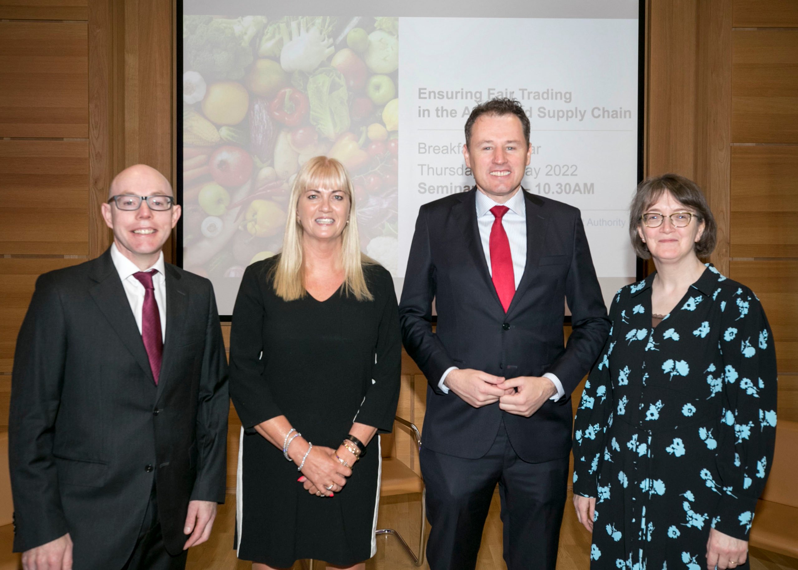 Head of the UTP Enforcement Authority, Noel Collins; managing director, Coyne Research, Bernie Coyne; Minister for Agriculture, Food and the Marine, Charlie McConalogue; and assistant secretary general, Sinead McPhillips