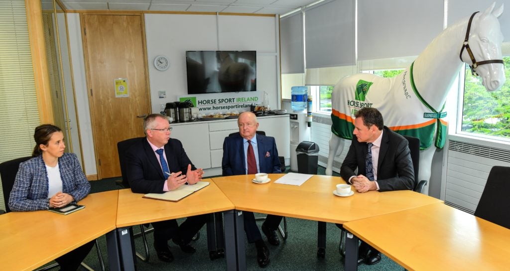 Sonja Egan, head of breeding, innovation and development, HSI; Denis Duggan, CEO, HSI; Joe Reynolds, chairman, HSI; Charlie McConalogue, Minister for Agriculture, Food, and the Marine. Image: Diarmuid Greene/Sportsfile