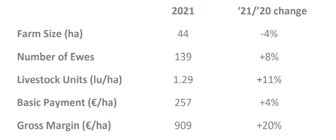 Sheep farm indicators 2021. Source Teagasc