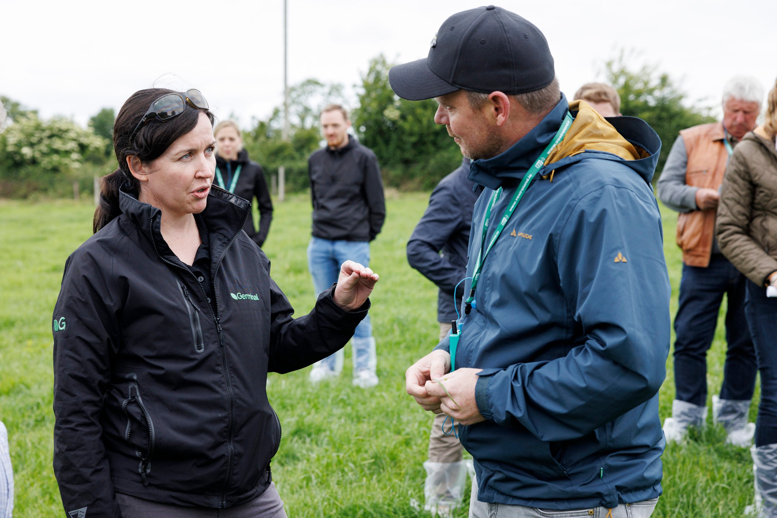 Dr. Mary McEvoy, Germinal Ireland, pictured talking with one of the group of German dairy farmers. Image source: Germinal