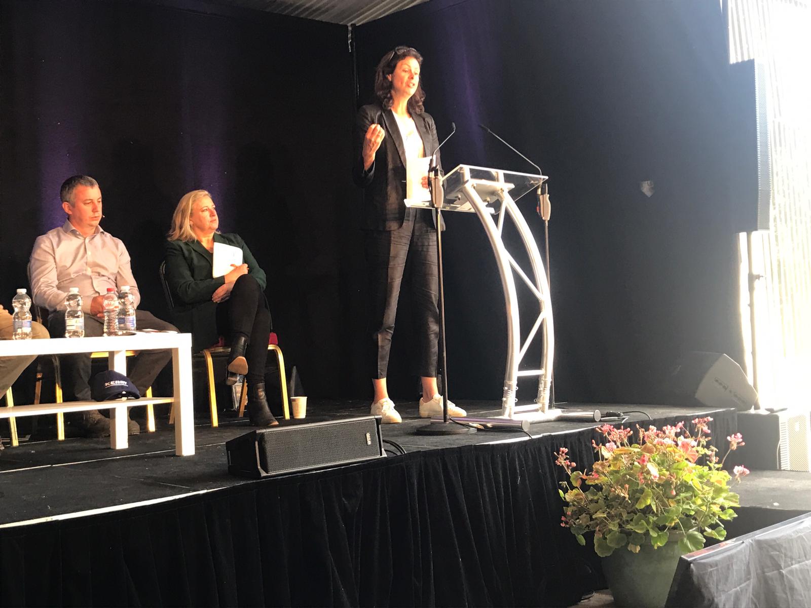 NDC chief executive , Zoe Kavanagh, speaking at a seminar on the farm of the McCarthy family in Limerick