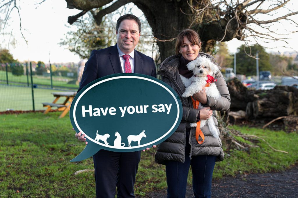 Minister for Agriculture, Food and the Marine, Martin Heydon and Susanne McGovern, director of operations, National Society for the Prevention of Cruelty to Animals (NSPCA). Image: Maxwells