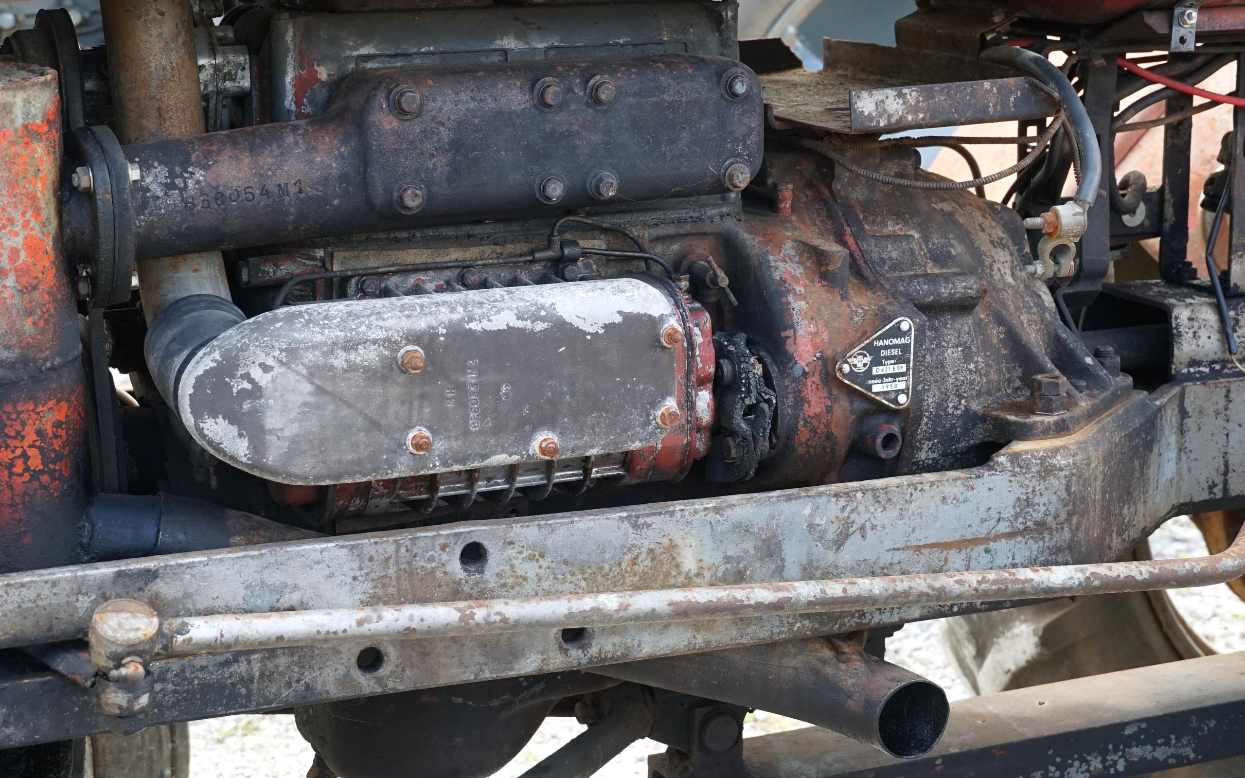 The twin cylinder Hanomag diesel in this Massey Ferguson 821 nestles within a frame and is not a stressed member, allowing other engines to be fitted