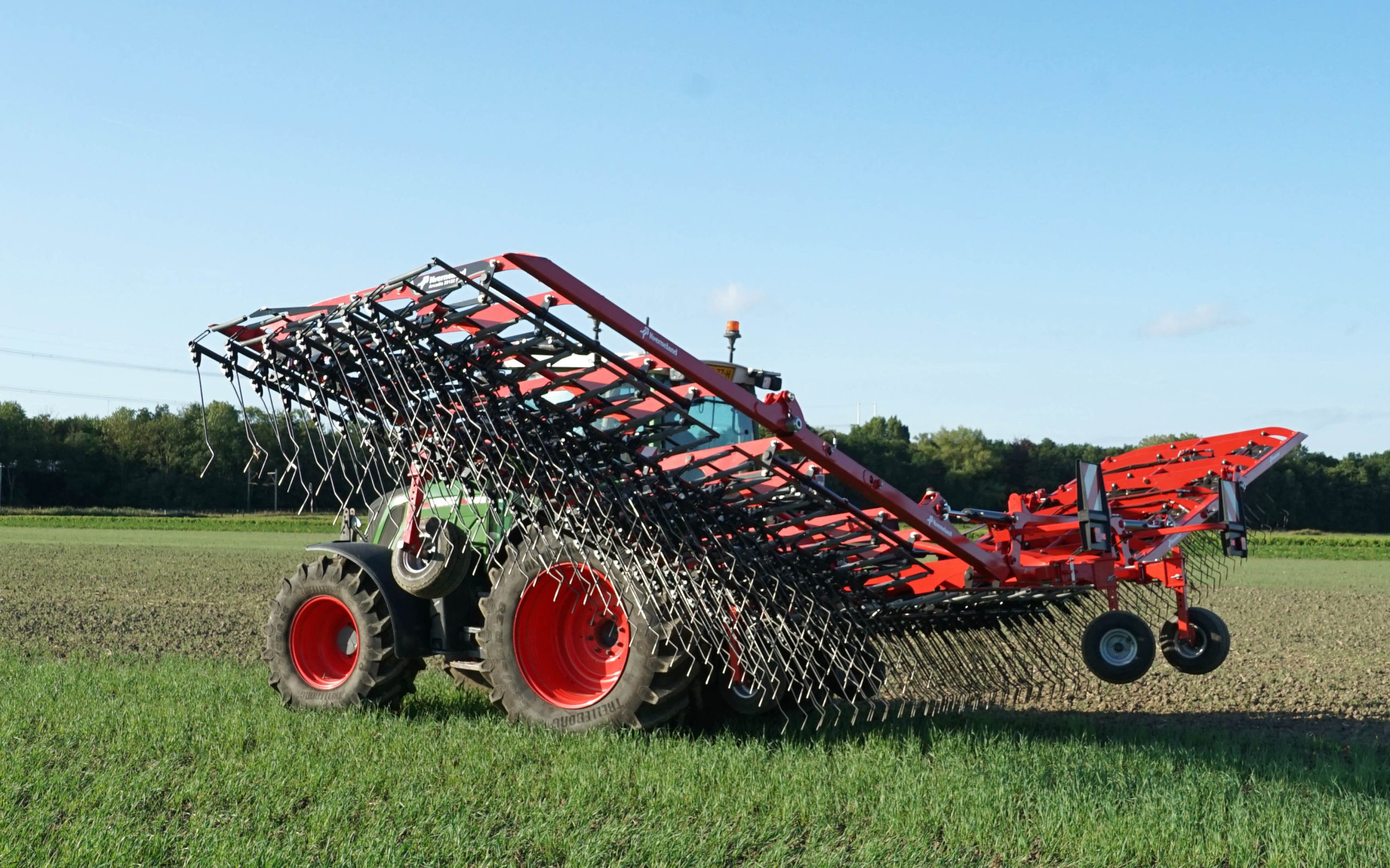 The 12 metre Arcadia  Precision Harrow can be adjusted to apply between 0kg and 5kg of pressure each to the soil
