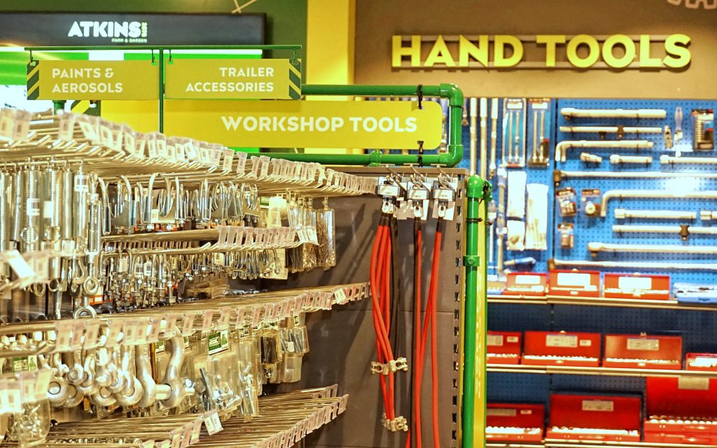 The retail area is smartly laid out and takes its styling cues from an industrial setting