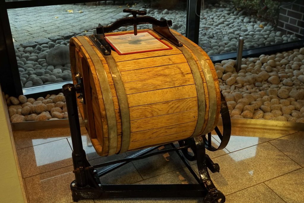 An early clothes washer combines coopering with mechanization