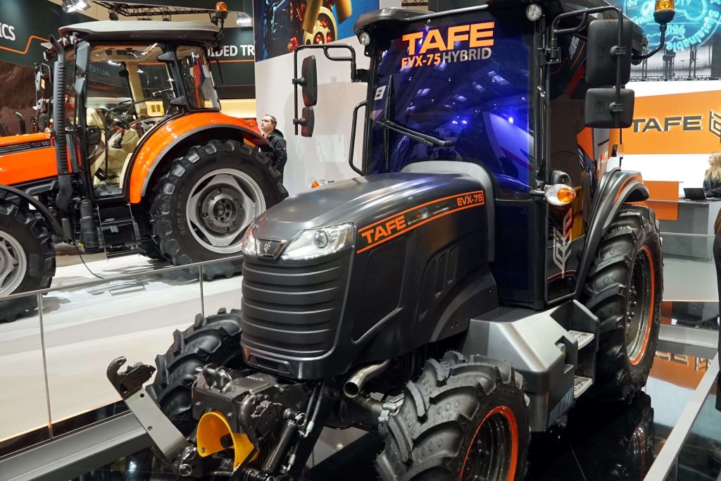 TAFE have waded into the hybrid market with the EVX-75 which uses the battery as a power boost system as well as driving three electrical motors - wheel drive, PTO and Hydraulics