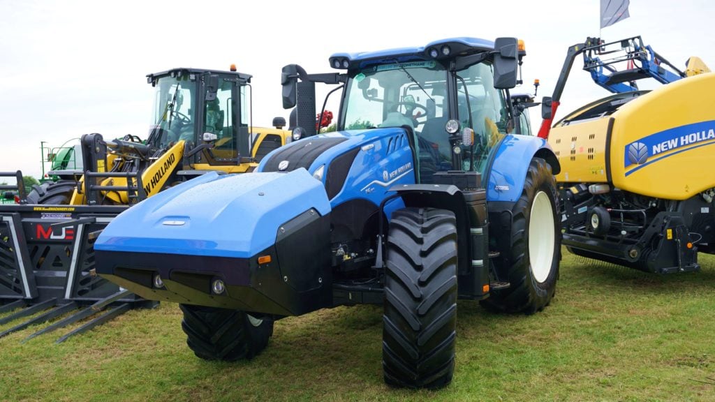 New Holland has been at the forefront of developing tractors running on alternative fuels and this particular methane-powered model will run for 8 hours with front tank