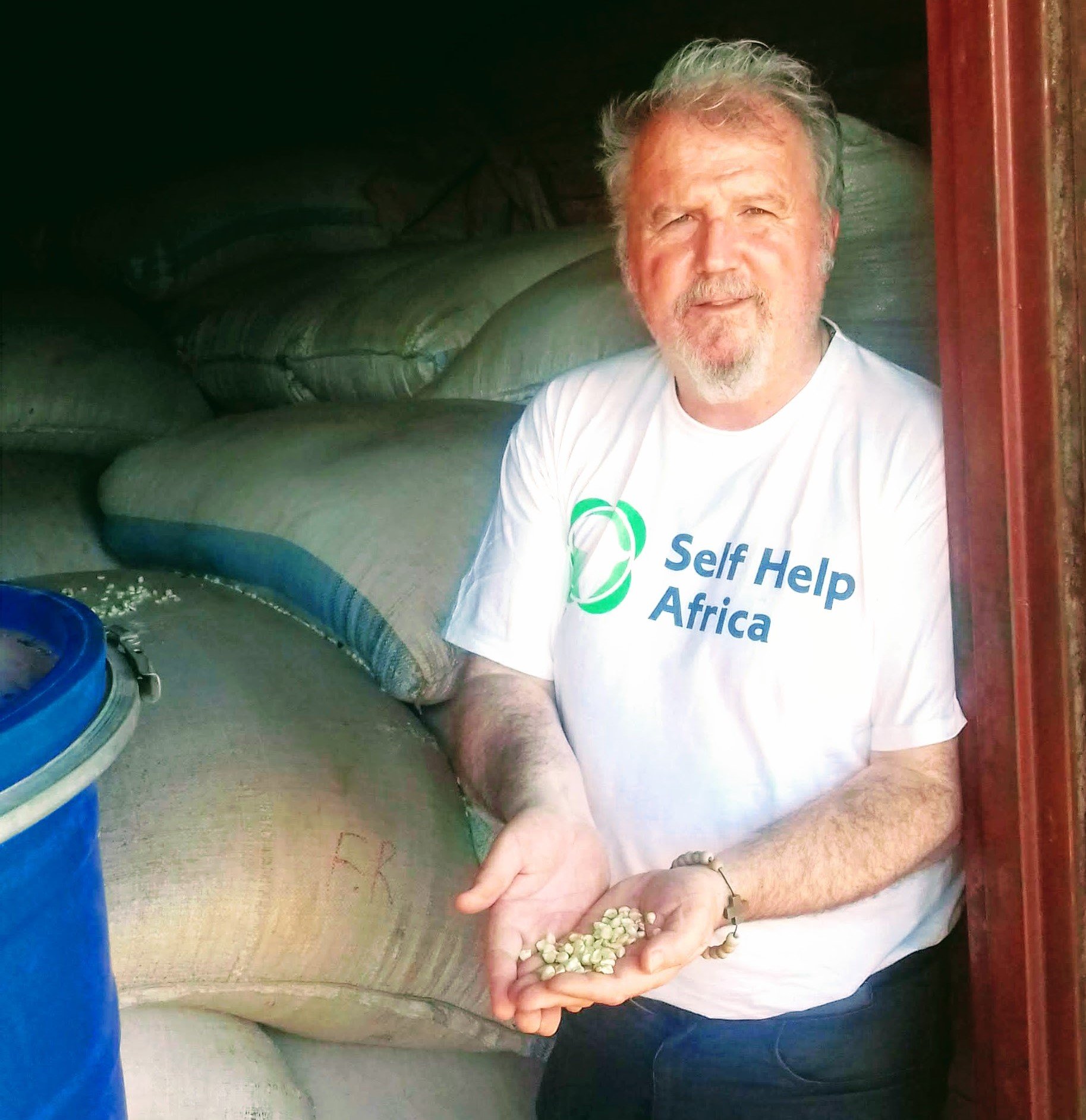 Ronan Scully demonstrating the heat and drought-resistant seeds to be distributed in parts of east Africa. Source: Self Help Africa