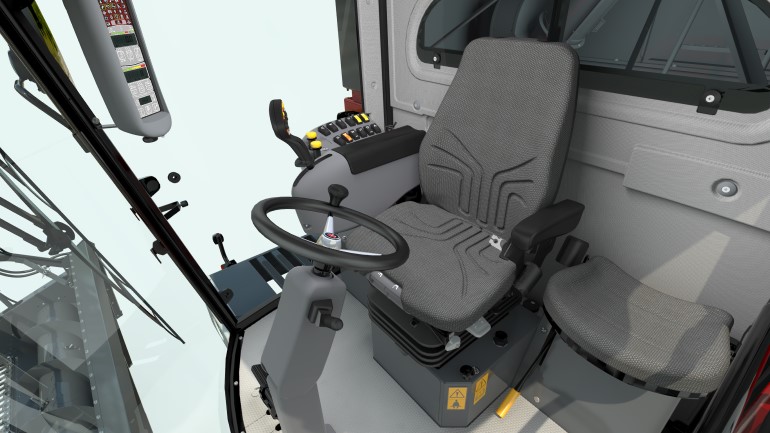 The cabs on the three models have been upgraded and the multifunction joystick now includes the auger control