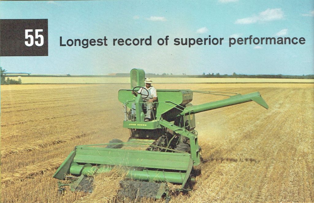 A brochure for the Model 55 harvesting an already cut and swathed crop