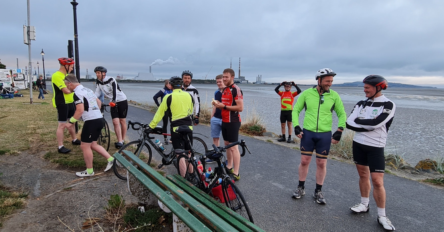 The group took off from Sandymount beach this morning. Image source: Ultra Cyclists, Facebook