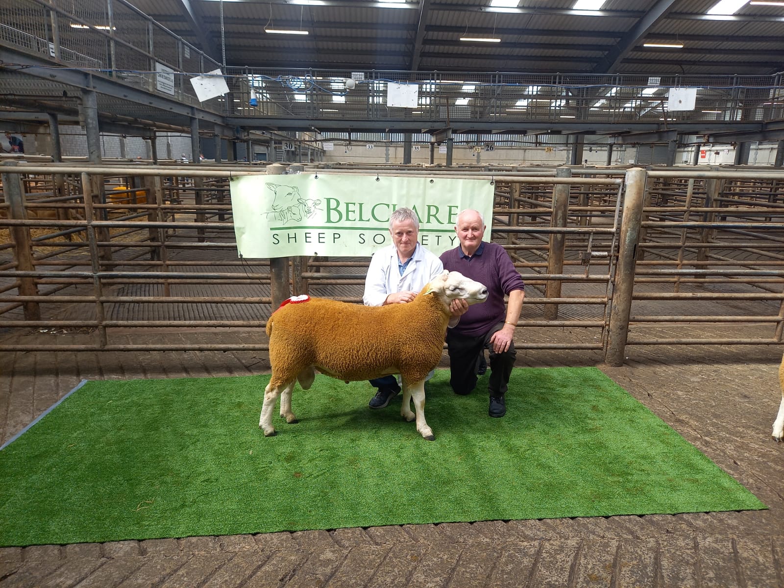 Tim Keady with his champion hogget ram accompanied by judge Arthur O'Keefe