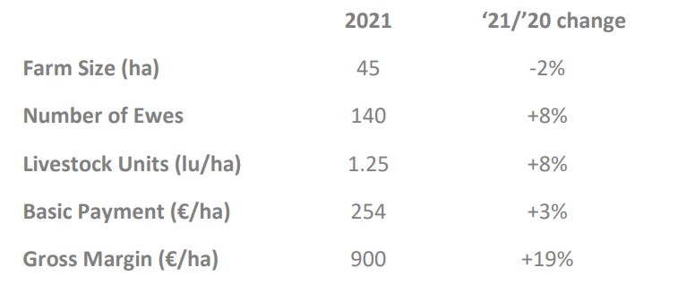 Sheep farm indicators 2021. Source: Teagasc