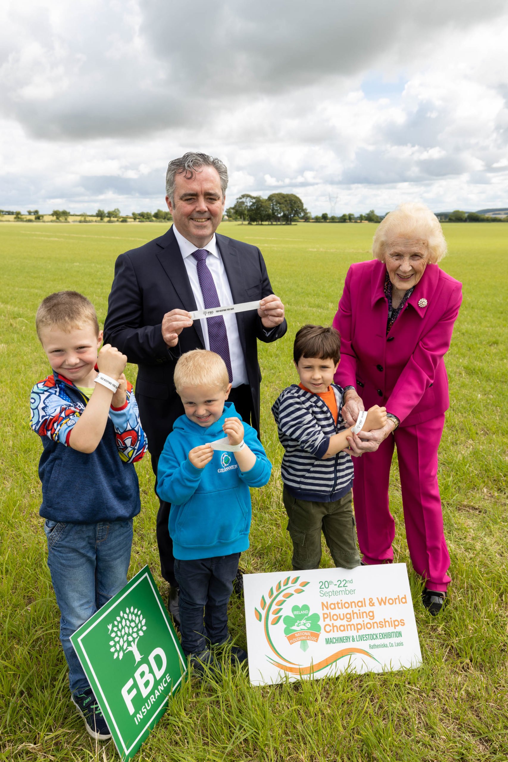 NPA MD Anna May McHugh, FBD CEO Tomás Ó’Midheach, and local landowner's children, Michael and Eóin Quigley, and Hayden Hughes
