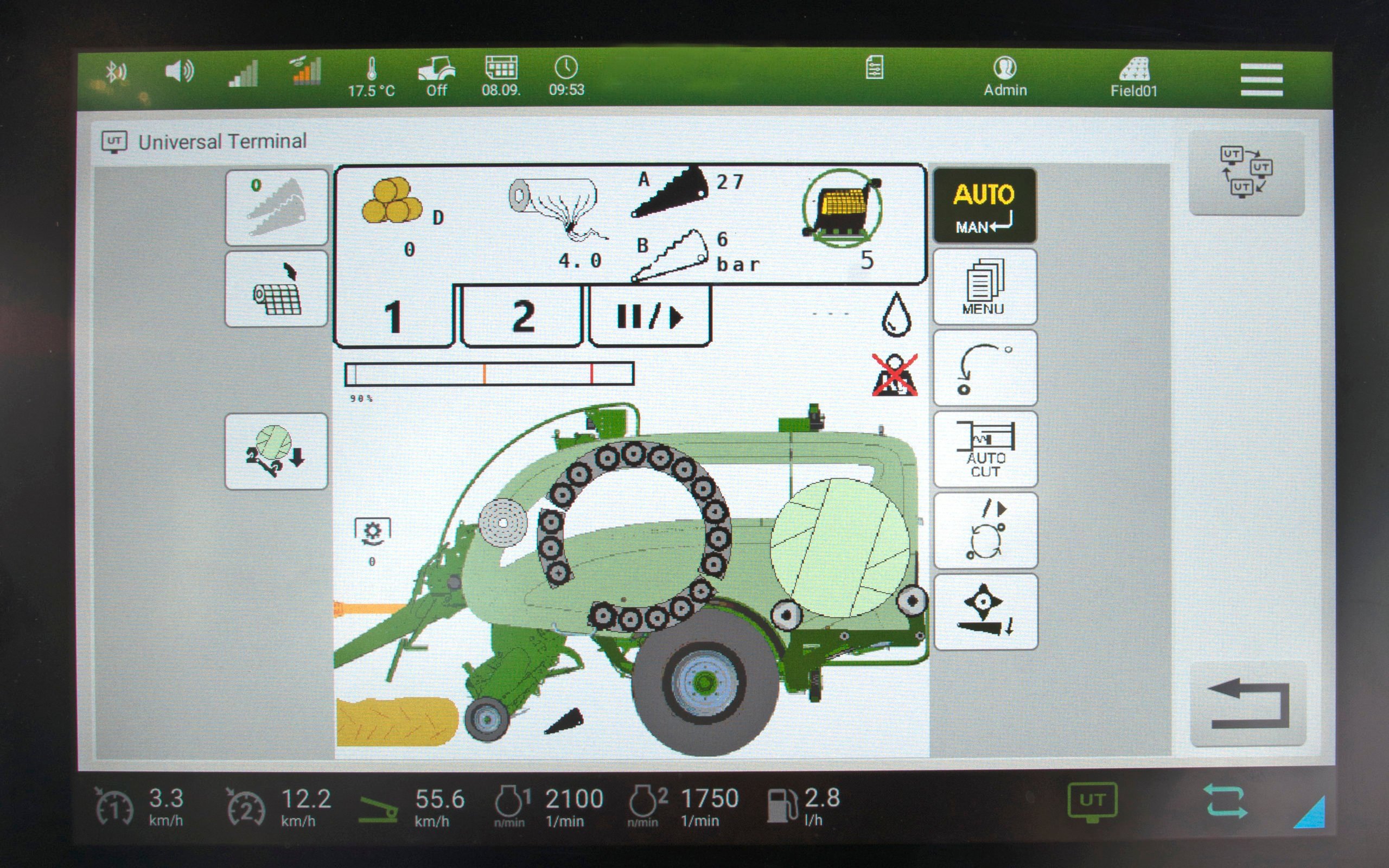 Progress of the baling operation can be viewed on any ISOBUS screen