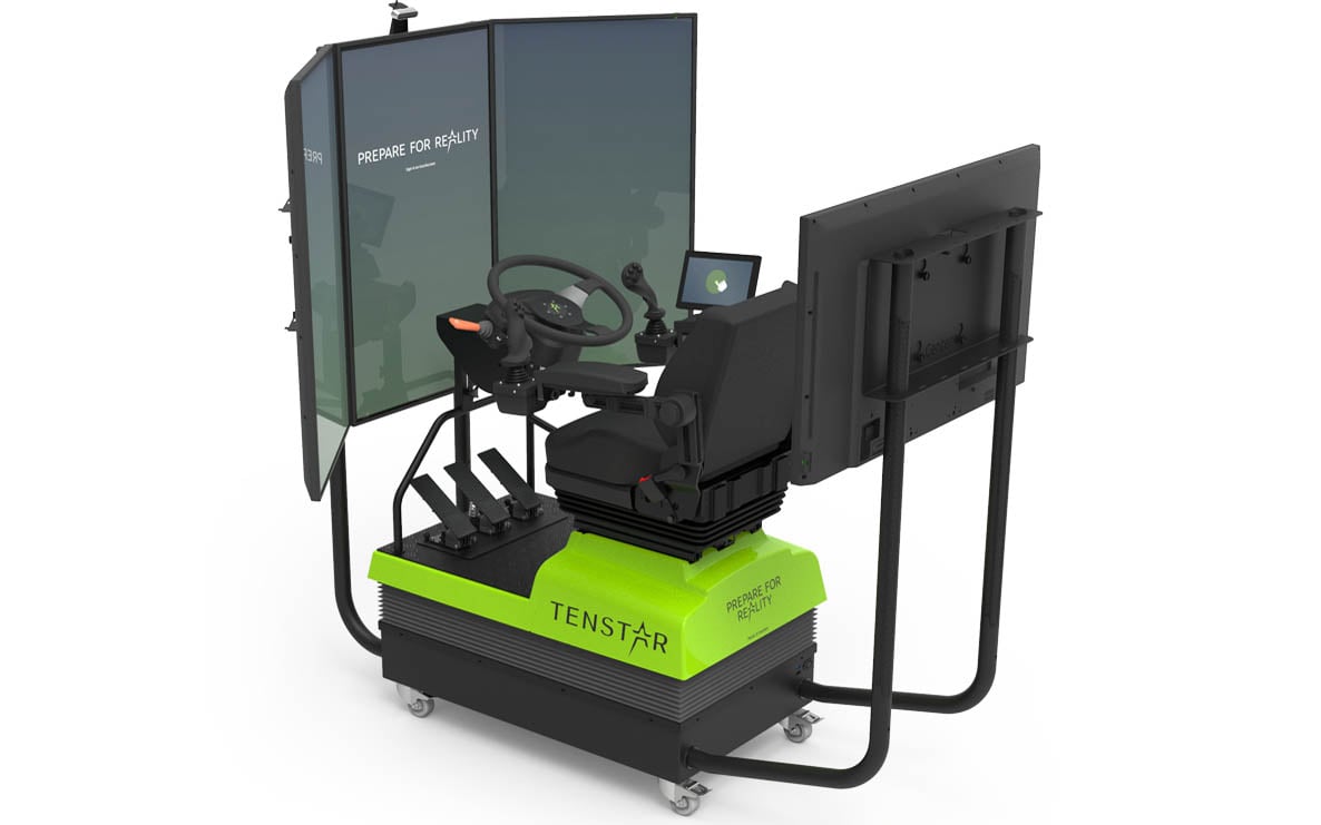 The simulators are self-contained units with a dynamic seat