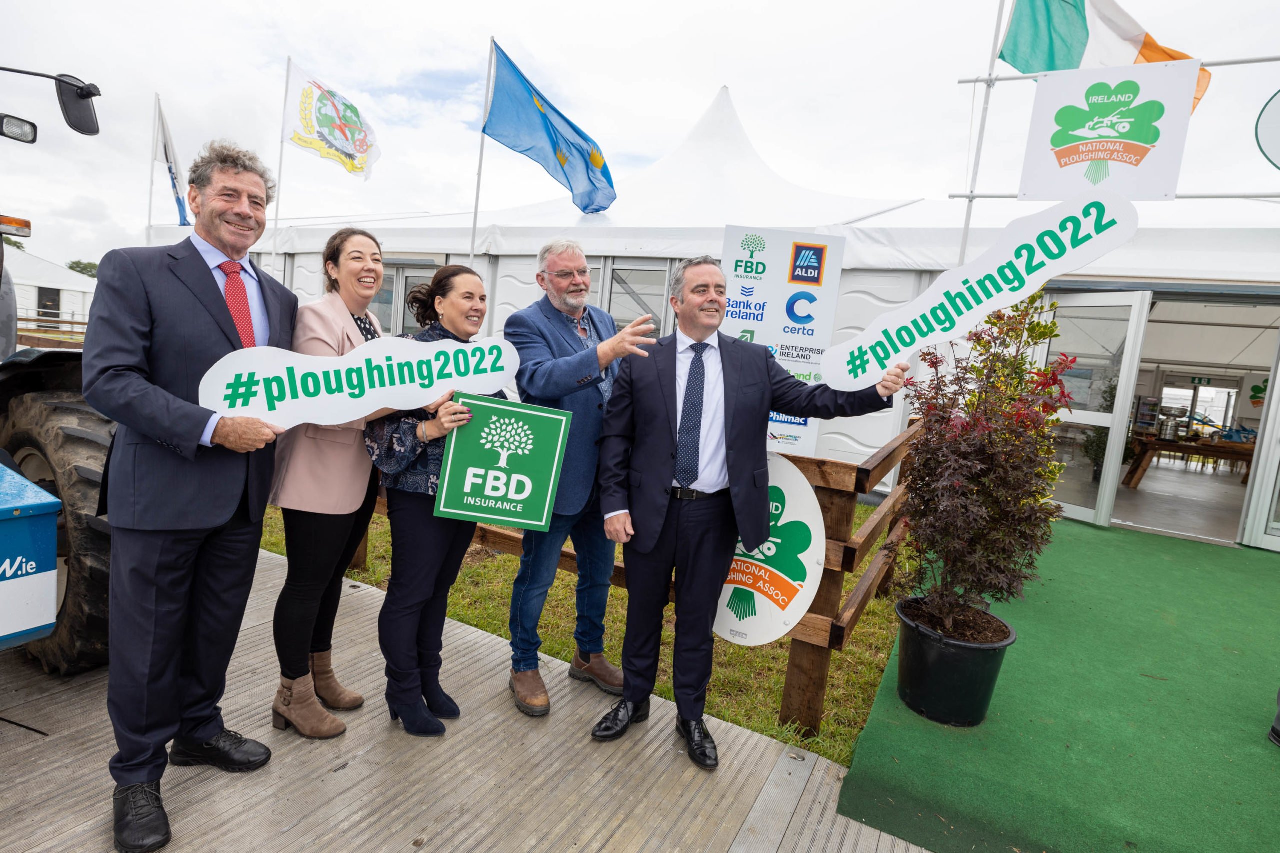 Site manager, Tom Kelly, with FBD representatives on site at Ratheniska, Co. Laois for the launch of the National Ploughing Championships