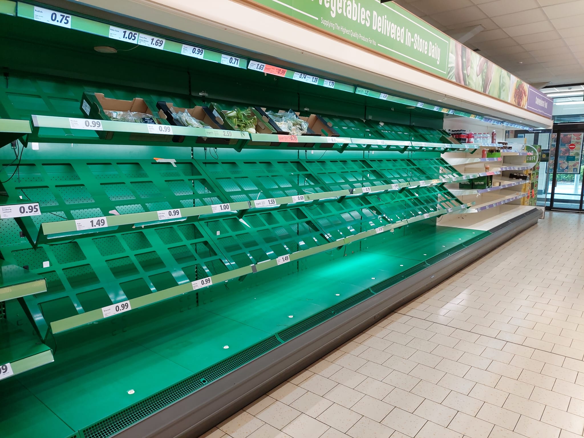 Empty fresh produce shelves in Lidl, Cavan town. Photo: John Horgan, IFA