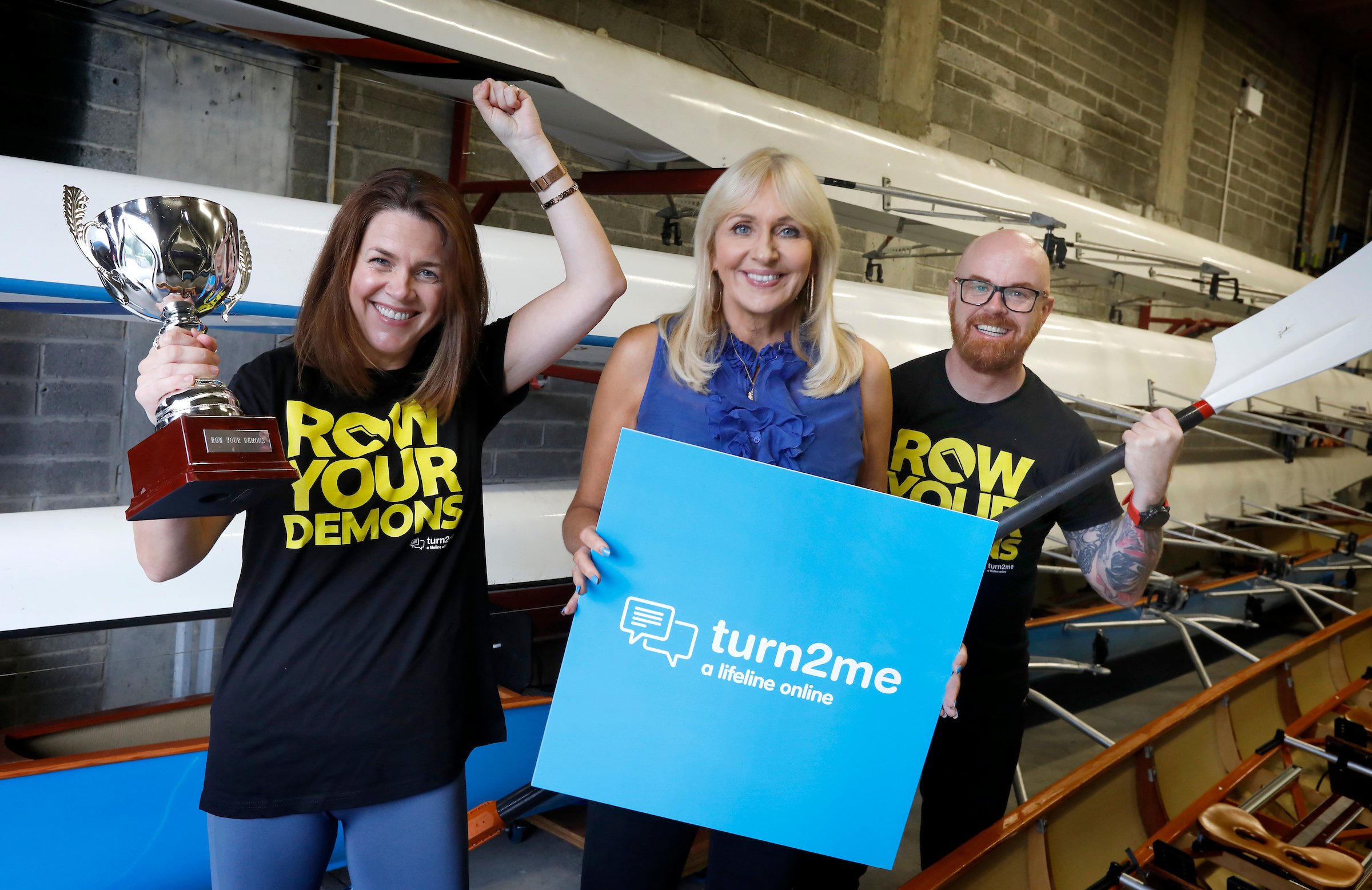 Pictured are TV presenter Miriam O’Callaghan, co-founder of Turn2Me Oisín Scollard, and clinical manager at Turn2Me Suzanne Ennis. Image source: Mark Stedman