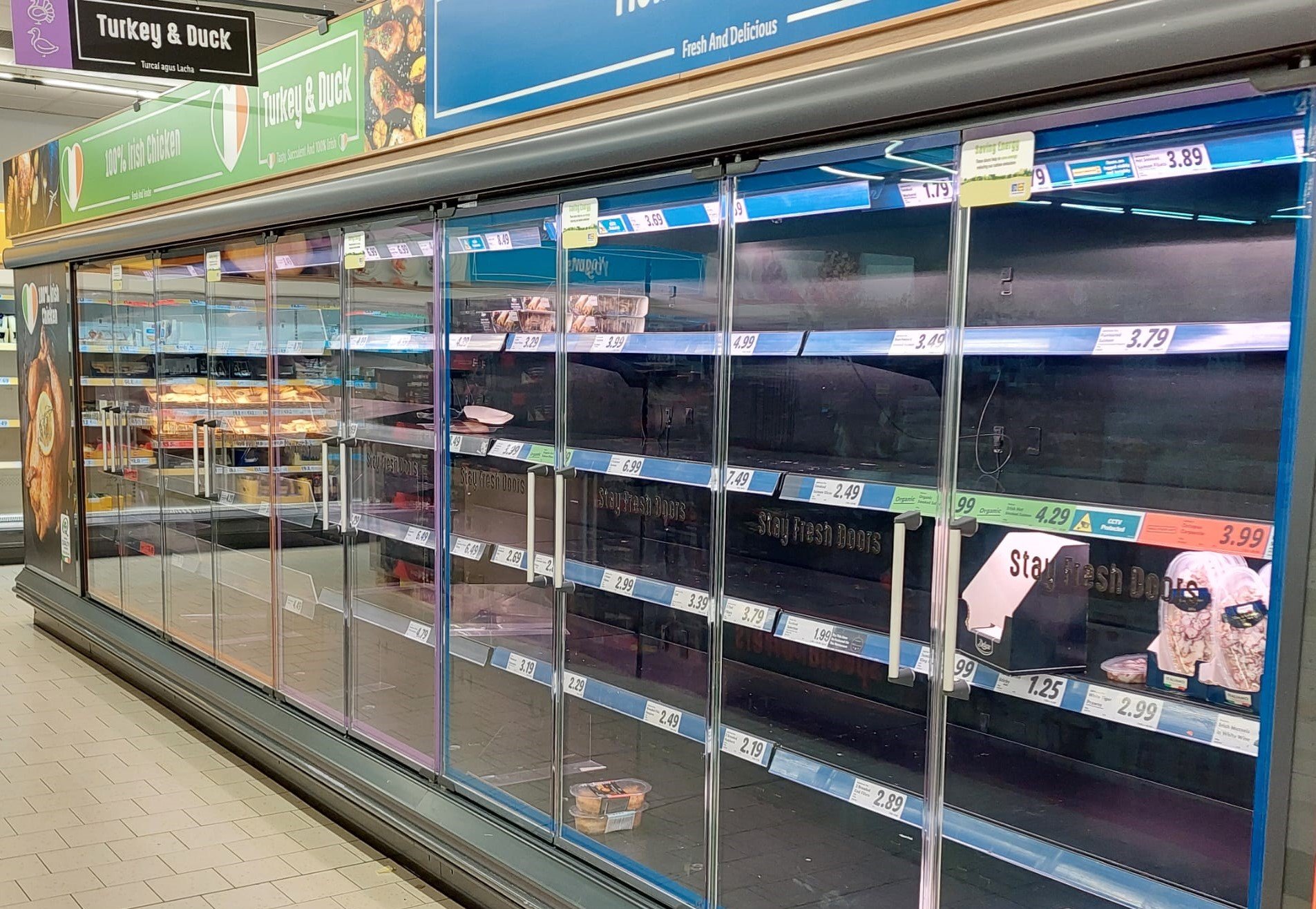 Shelves contain little stock in Lidl, Cavan town. Photo: John Horgan