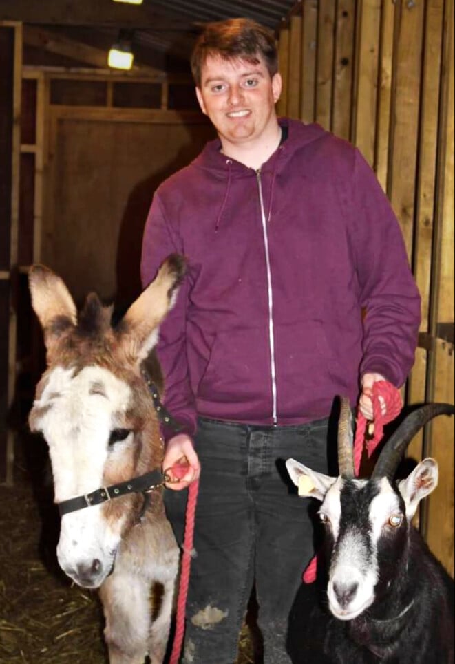Fionn Sherlock and his family have been supplying the farm animals since the crib started in 1995, including Daisy the donkey and Lilly the goat. Image source: Fionn Sherlock