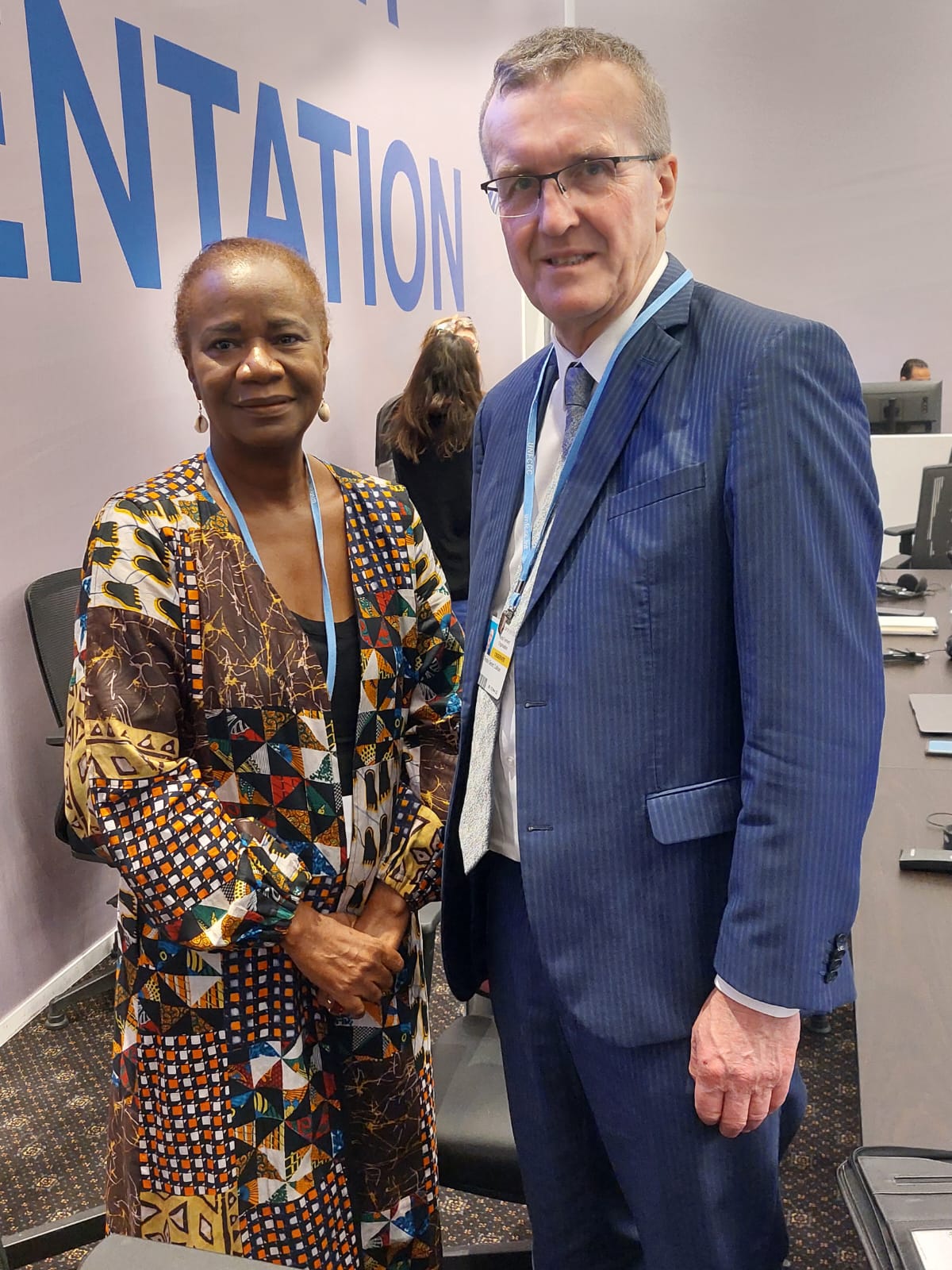 COP27: IFA president, Tim Cullinan with Josephine George Francis, president of Farmers Union Network of Liberia