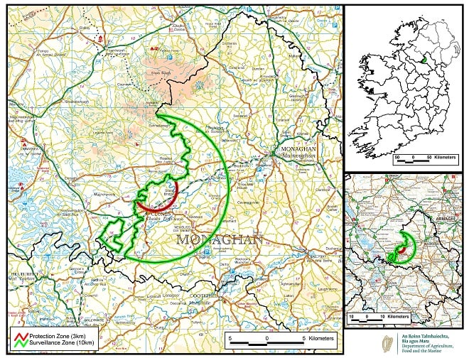 Restriction zones in Co. Monaghan Image: DAFM