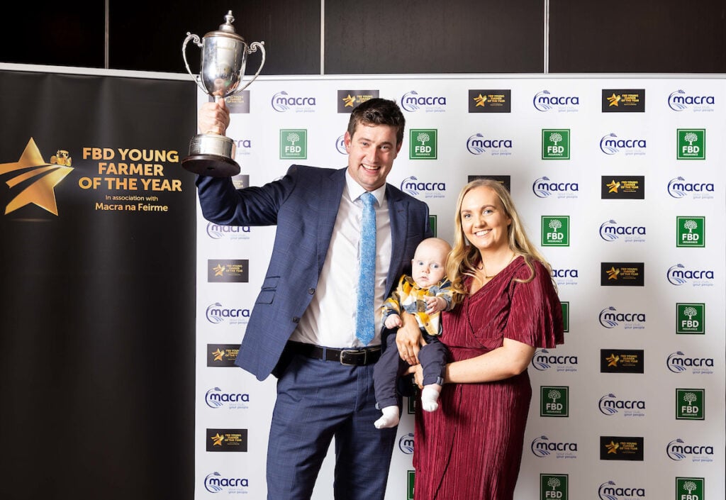 FBD Young Farmer of the Year 2022, Christopher Tuffy, with Eimear Higgins and baby Iarlaith