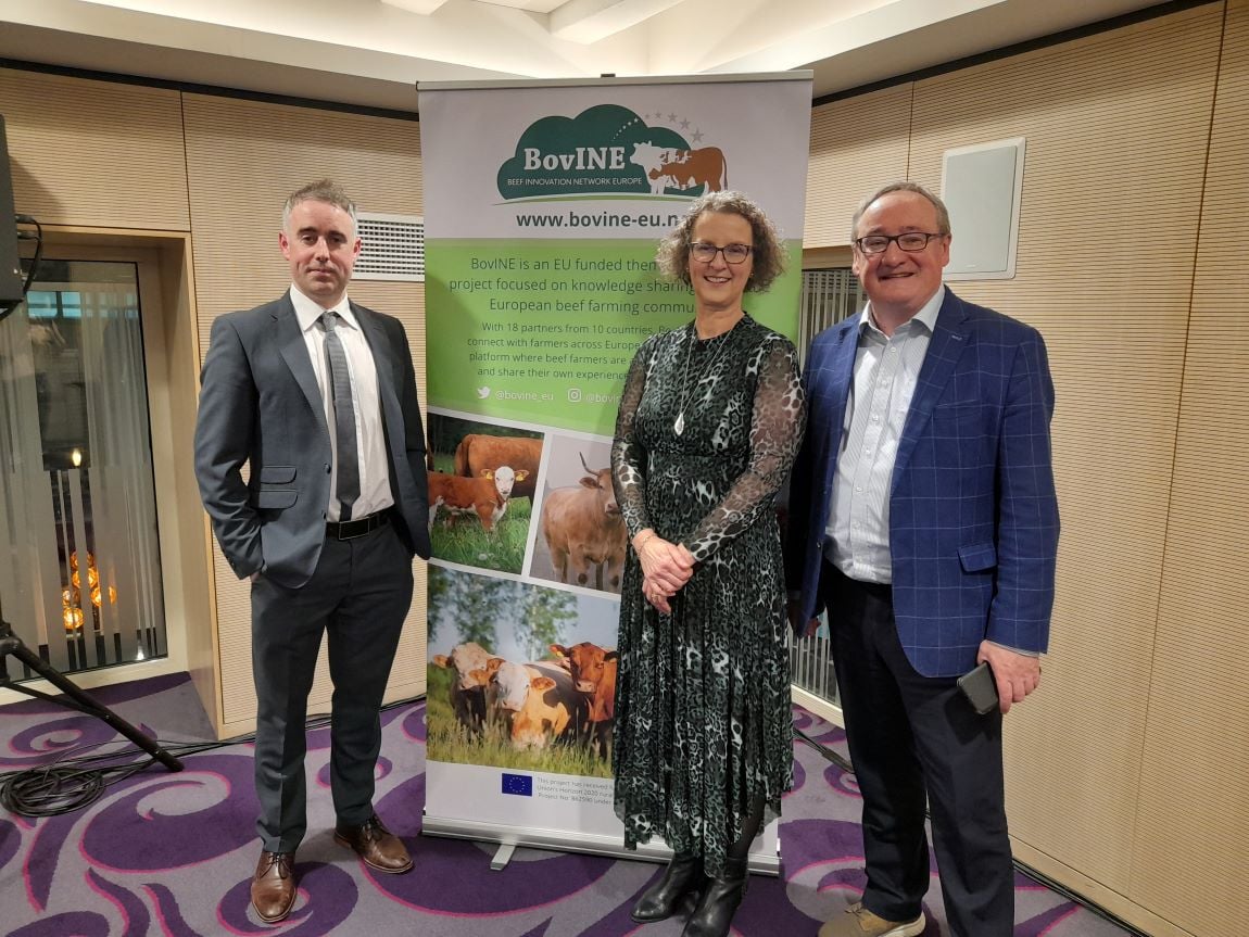 L to r: Dr. Richard Lynch, Teagasc, project manager; Prof. Maeve Henchion, Teagasc, project co-ordinator; and Kevin Kinsella, IFA/Agspace, BovINE networking manager in Ireland
