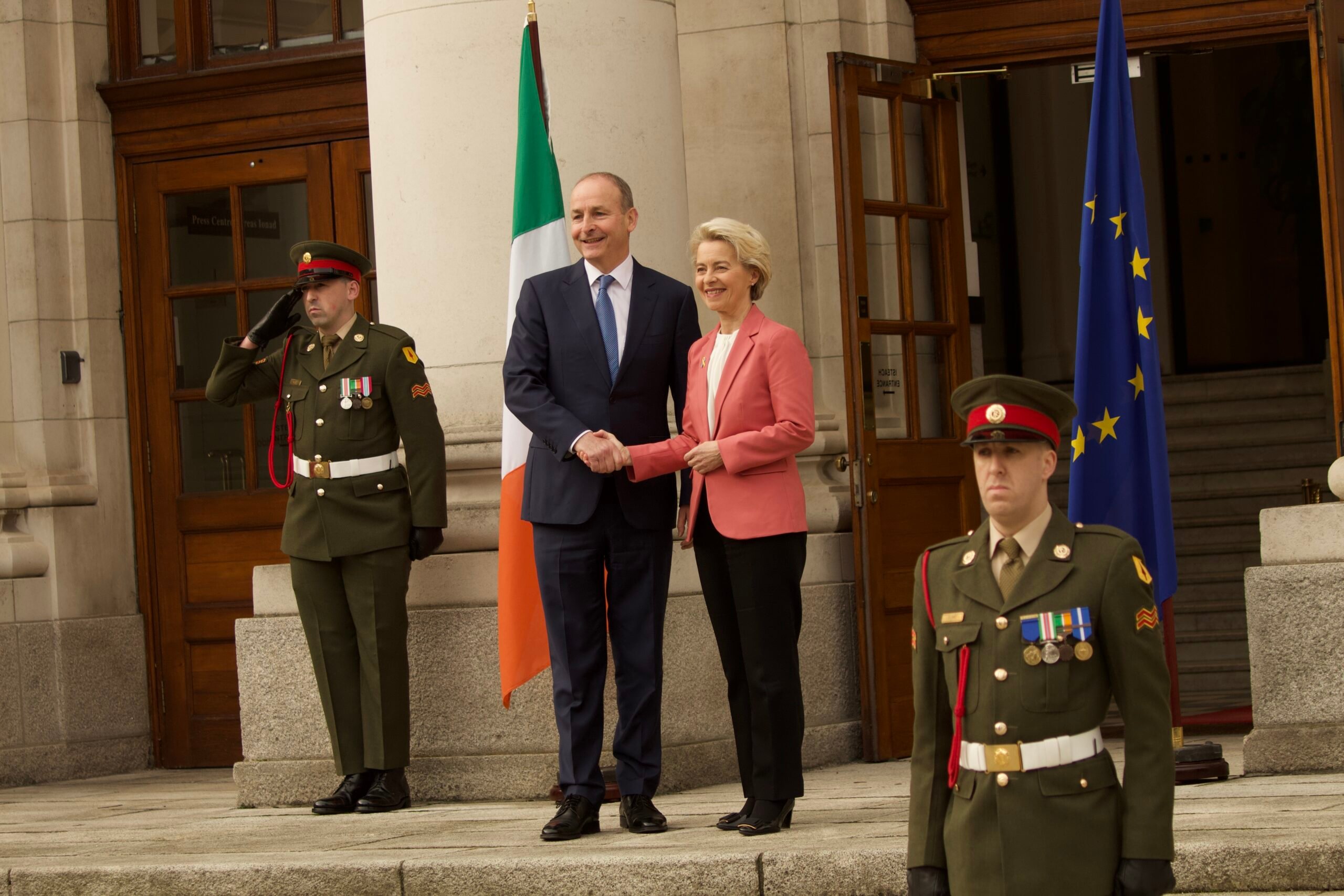 Taoiseach Micheál&nbsp;Martin&nbsp;and the president of the European Commission, Ursula von der Leyen at government buildings in Dublin today
